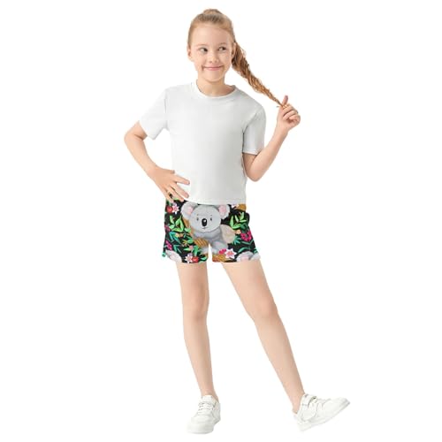 Girls Athletic Lounge Shorts Cute Koalas Colorful Floral Print Comfy Summer Kids Teen Pajama Sleepwear, X-Small2