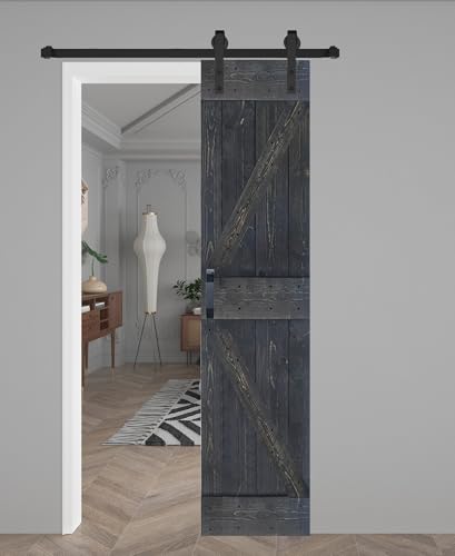 K Series 24in x 84in Carbon Gray Finished Solid Wood Barn Door with Hardware Track - Assembly Needed