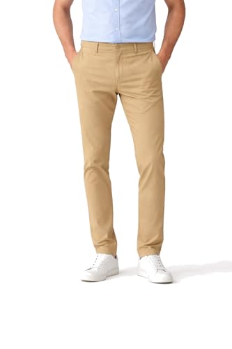 Image of DENRO Men's Slim Fit Cotton Stretch Trousers | Smart Casual & Workwear Pants for Office Use | 98% Cotton 2% Spandex Fabric | Mid-Rise Tailored Fit | Sizes 28-38
