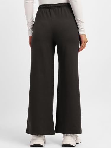 Image of JUNEBERRY Wide Leg Track Pants for Women & Girls (Pure Cotton, Bootcut, Regular Fit, High Rise Trouser, Drawstring, Available in Black, Brown, Navy, Olive Green, Lilac, Beige)
