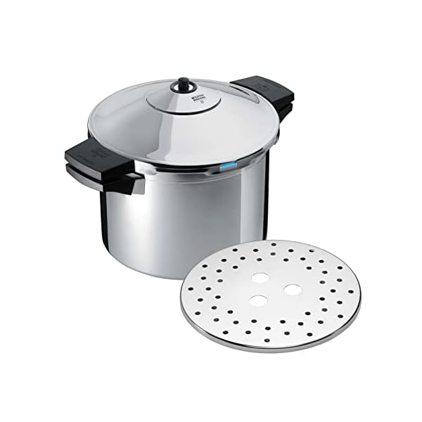 Kuhn rikon pressure cooker duromatic inox 4l22cm food steamer with side grips multi cooker hotpot with auto lock lid stainless steel pot instant cook pot10 year kuhn rikon cookware guarantee  urban country home decor