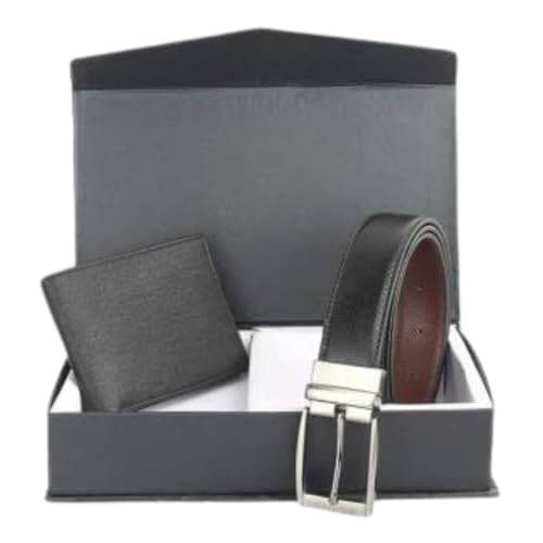 Image of Amicraft Black Faux Leather Men's Wallet & Belt Combo Gift Set (STRALBMCMBO)