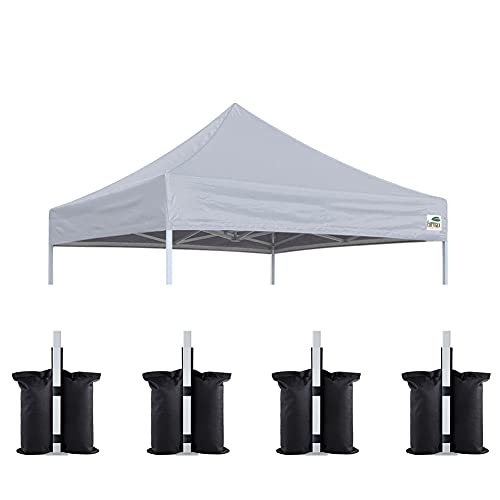 Image of Eurmax USA 8x8 Pop Up Canopy Replacement Top,Universal Instant Canopy Cover ONLY,Heavy Duty UPF 50+ UV Protection,Water & Wind Resistant Tarp,30+ Colors,Bonus 4 Sand Bags (Gray)