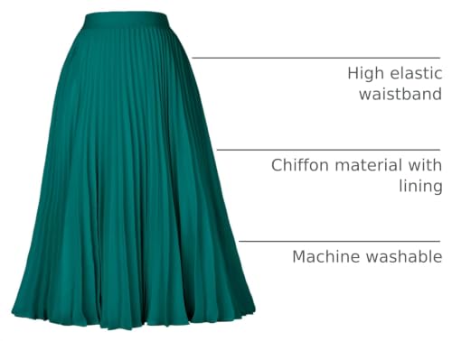 Image of GRACE KARIN Pleated Midi Skirt for Women,Chiffon Elastic High Waist Knee Length Skirts,Swing Flare A-Line Outfits