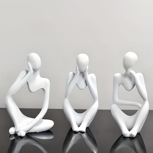Estatuas Pensador Blancas Set 3 Piezas Resina Decoración