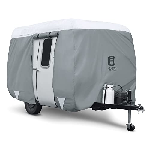 Classic-Accessories-Over-Drive-PolyPRO-3-Molded-Fiberglass-Travel-Trailer-Cover-Fits-11-13-Trailers-Camper-RV-Cover-Customizable-Fit-All-Season-Protection-for-Motorhome-GreyWhite
