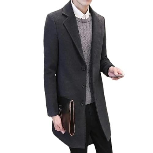 Manteau homme long coton business slim fit laine coupe-vent veste automne hiver gris foncé L