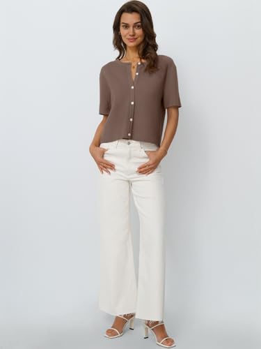 Image of LILLUSORY Short Sleeve Cardigan Sweaters for Women | Cropped Button Up, Summer 2026 Outfits, Y2K Fashion, Lightweight Knit, Versatile layering for work, casual & going out