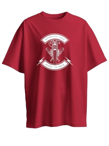 Image of T-Shirt for Men - 100% Cotton Ladakh Motorcycle Rider Half Sleeve Round Neck Graphic Print | Regular & Oversized Fit | 180 /220 GSM | S-5XL | Black, Navy Blue, Olive, Red, White