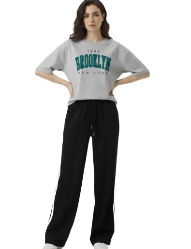 Image of EHA Women Co-ord Set for Girls | Stylish Two Piece Dress with Oversize Tshirt & High Waist Jogger|Trendy Cotton Blend Track Suit Set for Women | Casual /Travel & Lounge Wear Outfits