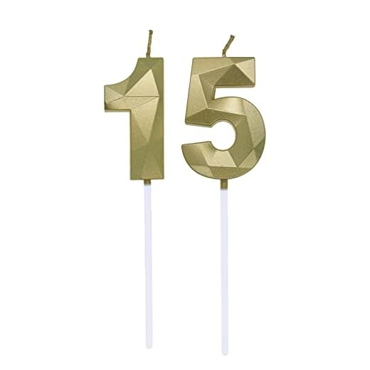 Velas de Cumpleaños Número 1 y 5, Vela para 15 Años Cumpleaños, Decoracion Tartas Cumpleaños Toppers de Pastel Decorativo, para Fiesta de Cumpleaños y Celebración del 51 Aniversario de Bodas, Oro