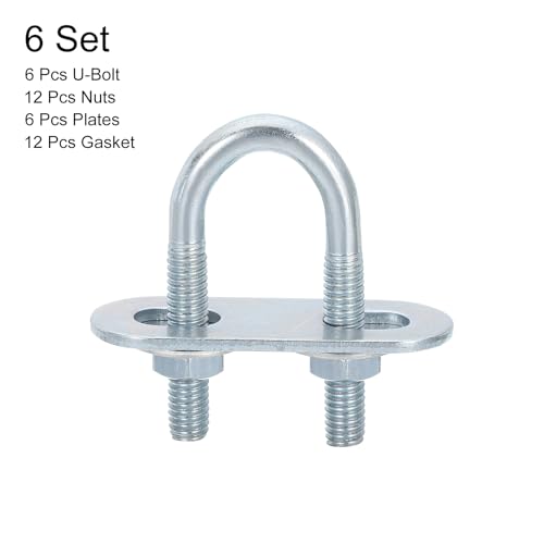 Image of uxcell Round U-Bolts, 6 Set 16mm Inner Width 46mm Length M6 Zinc-Plated Carbon Steel U Clamp Bolt with Nuts and Plates, for Boat Trailer