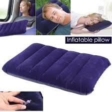 Image of Qwid Soft Comfortable Inflatable Velvet Air Pillow Cushion, Sleeping Bag, Travel Pillow (Blue, Pack of 1)