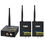 1Mii 3-in-1 2.4GHz Wireless Audio Transmitter and Receiver for TV, 20ms Ultra Low Delay RCA Out/in, 320 ft Range Wireless Adapter for Subwoofer to TV/PC/CD Player, 2 Receivers for Two Speakers