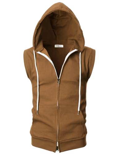 Image of Ohoo Mens Slim Fit Sleeveless Lightweight Zip Up Hooded Sweatshirt Vest Hoodie