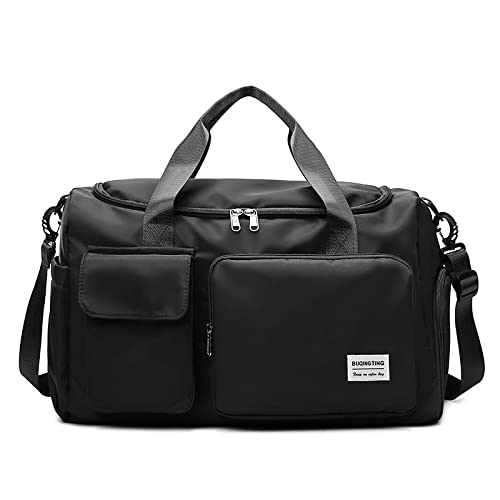 Lightweight Travel Duffel Bag 36-55L, Waterproof Gym Sports Bag with Wet Dry Separation & Shoe Compartment, Foldable Weekend Overnight Holdall for Luggage, Swimming & Fitness (Black,55L)