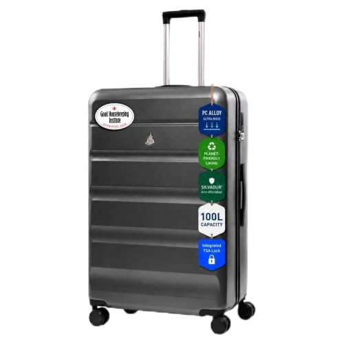 Aerolite Premium Large 28in Suitcase 100L Hard Shell 28 Inch 4 Dual Spinner Wheels TSA Lock Organised Interior Check-in Travel Hold Luggage (Graphite Shadow)