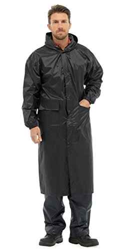 Abrigo impermeable para hombre, largo, con capucha, para la lluvia, color negro, tamaño XXL
