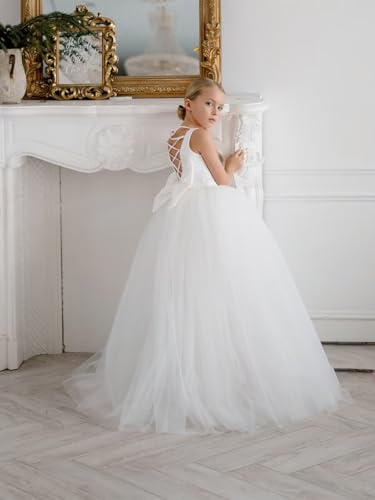 Puffy Tulle Flower Girl Dress for Wedding Kids Lacing Corset Satin Long Princess Pageant Bowknot Prom Ball Gowns4