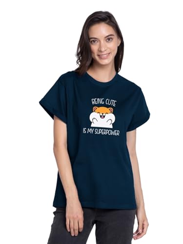 Image of Bewakoof Women's Graphic Printed 100% Cotton T-Shirt - Boyfriend Fit, Round Neck, Half Sleeves