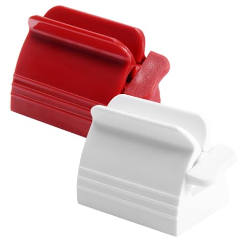 Yardenfun Exprimidor de Tubos de Plástico 2 Piezas Blanco y Rojo, Extrusora Manual para Pasta de Dientes, Cremas y Ungüentos, Tamaño Grande, Compacto y Práctico para Baño y Uso Diario