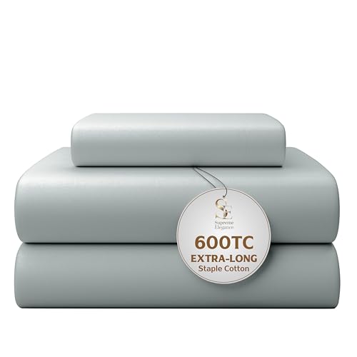 Image of 600 Thread Count Light Gray Bed Sheets Set Twin Size, 100% Cotton Ultra-Soft & Silky, Back to School College Essentials, Wrinkle-Resistant Sateen Weave Deep Pocket Sheet Set (Twin, Soft Silver)