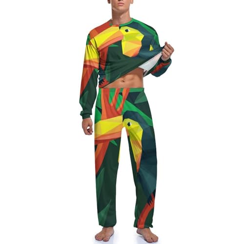 Pyjama homme perroquet géométrique, l'ensemble manches longues idéal à offrir