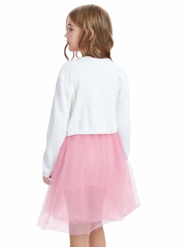 Image of Girls Cardigan, Girls Bolero Shrug Sweater, Kids Knit Hollow Out Long Sleeve, Button Cover Up Cropped Tops