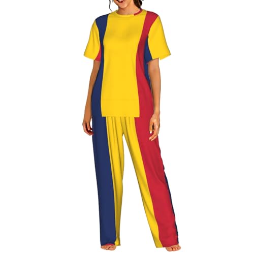 Pyjama imprimé drapeau du Tchad femme ensemble t-shirt manches courtes vêtement de nuit toutes saisons