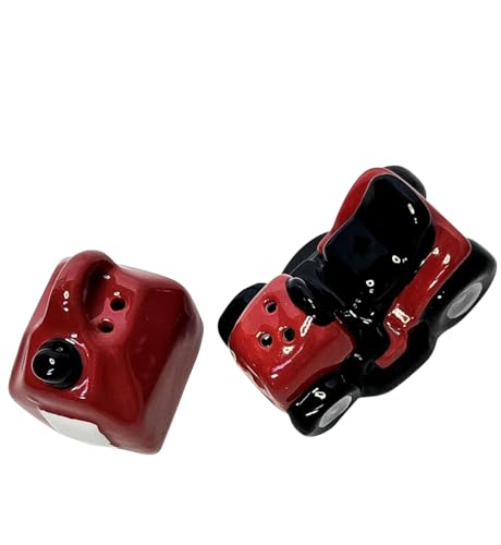 Red Riding Lawn Mower & Red Gas Can Mini Ceramic Salt & Pepper Shaker Set, 2.5 x 1.5 x 1.5 inches