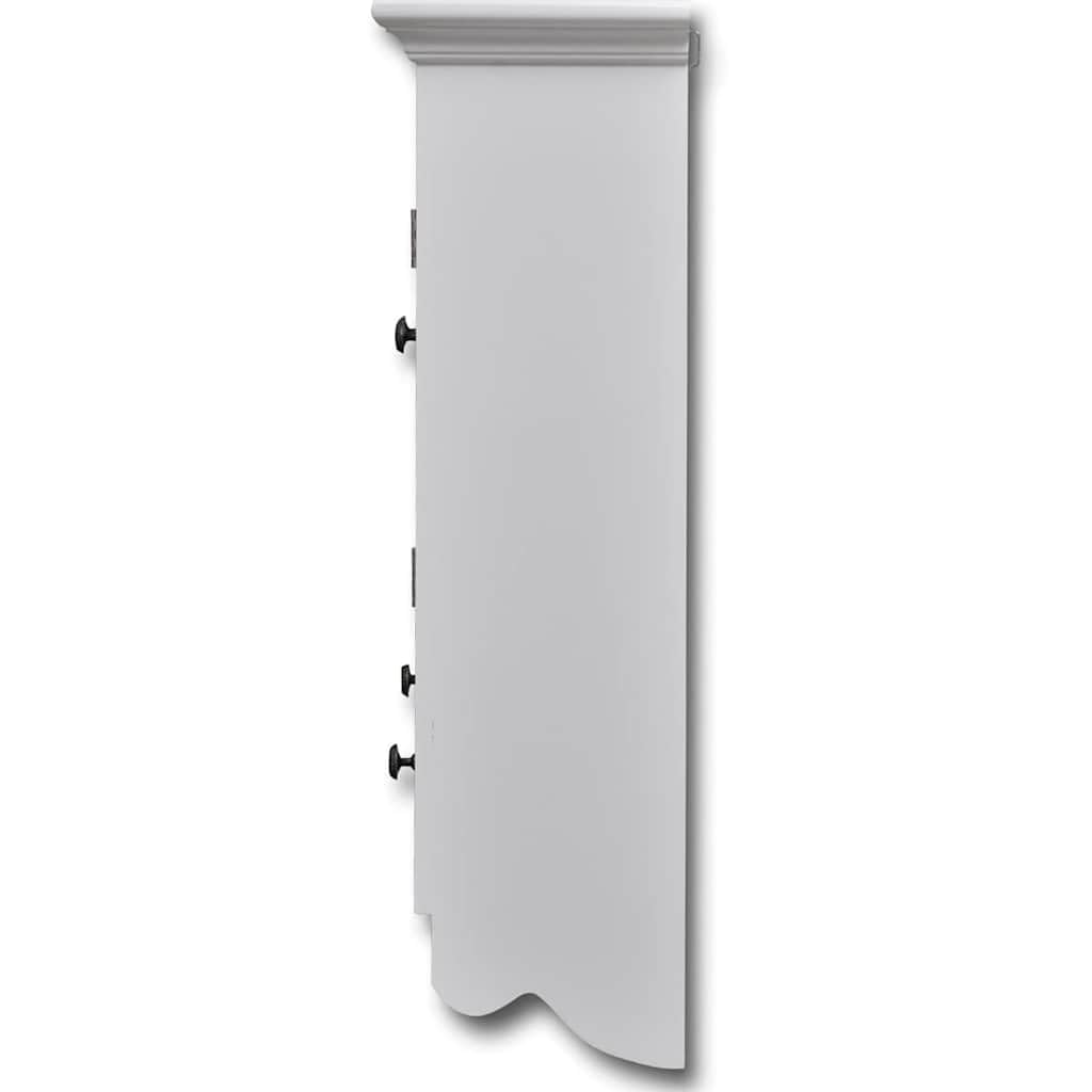 Armadietto da cucina sospeso con anta in vetro in legno bianco, 59 x 22,5 x 74 cm, 2 cassetti, 2 ripiani, spazio per stoviglie, posate, alimenti, con ganci, per cucina e magazzino