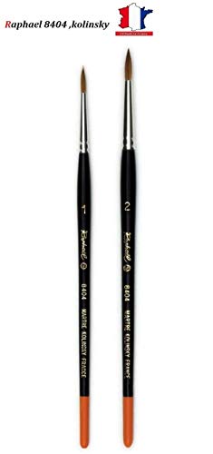 Raphael Series 8404 Brush, Pincel de Arena roja kolinsky, Juego de 2 Piezas, tamaño 1. 2. (Raphael France) Espace Beaux Arts. France Import