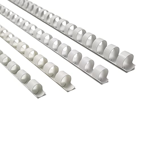 RAYSON Canutillos encuadernar de plástico, Multitamaño, 21 anillas, Capacidad de encuadernación de 20-90 hojas, 6mm 8mm 10mm 12mm, A4, Blanco, paquete de 100