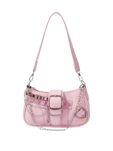 Verdusa Women's Y2k Purse Star Embroidery Shoulder Bag Mini Chain Hobo Handbag Pink One Size