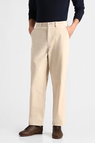 Image of SNITCH Men Casual Wear Trousers | Relaxed Fit Solid Plain Front Straight Leg Design | Breathable Cotton Blend & Medium-Stretch Fabric for All Day Comfort & Everyday Use