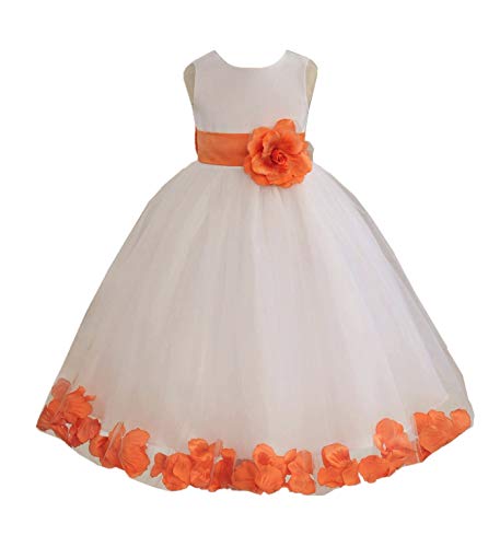 White Tulle Rose Floral Petals Toddler Flower Girl Dresses Bridal Gown 302T 62