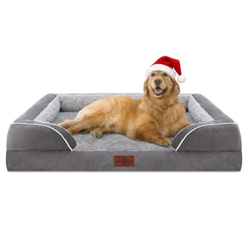 Comfort Expression Orthopedic Dog Bed for Extra Large Dogs 42x30 Inch, Waterproof Egg Crate Foam XL Pet Bed with Removable Bolsters, Dog Couch with Washable Cover & Non-Slip Bottom, Grey