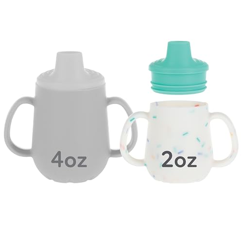 Image of Nuby First Training Cup - Silicone Cup with Free-Flow Spout and Easy-Grip Design - 2 oz - 6+ Months - Aqua and Sprinkles