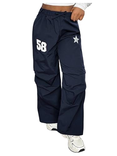 Floerns Girl's Parachute Pants Number Elastic Waist Street Wide Leg Baggy Pants