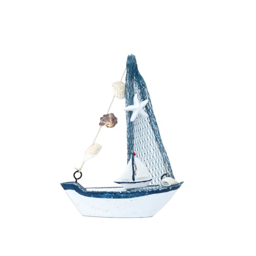 Image of Wooden Decorative Sailboat Nautical Model Showpiece - 16x3x11.5 cm | Miniature Sailing Boat Showpiece for Home Decor, Living Room, Office & Table Desk Decoration | Small Size Dark Blue-Boat