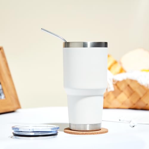 Image of MEWAY 30oz Tumbler Double Wall Vacuum Insulated Travel Mug, Stainless Steel Tumbler with Lid, Durable Powder Coated Insulated Coffee Cup for Cold & Hot Drinks (White,1 PACK)
