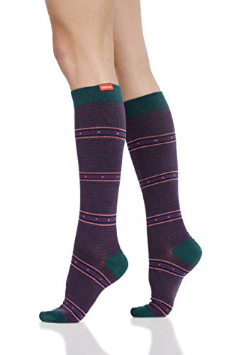 VIM & VIGR Cotton 15-20 mmHg Compression Socks for Women & Men (Arcade Stripes Hunter & Raspberry, Medium/Large Wide Calf)