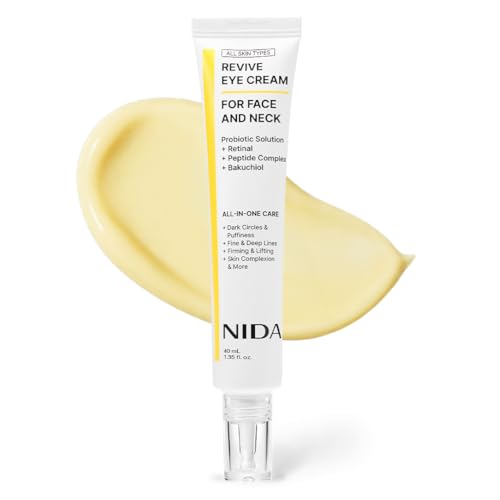 NIDA Revive Eye Cream For Face And Neck | Probiotics Lystate Solution Retinal Peptide Complex Bakuchiol | Wrinkles Fine Lines Cell Turnover Firm Skin Texture Radiant Skin | 1.35 fl. oz. 40ml