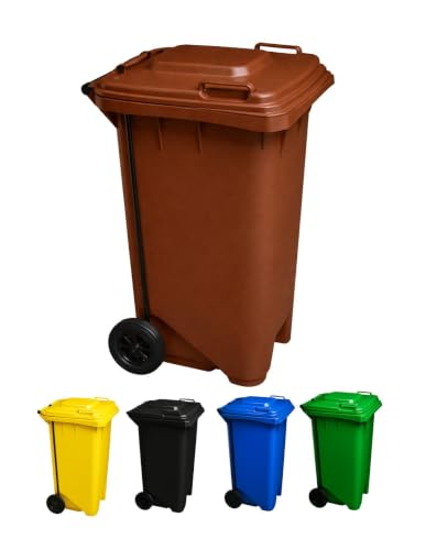 Jardin202 - Cubo De Basura 120 Litros Con Pedal Y Ruedas Contenedor De Basura Robusto Con Pedal 120 L Marrón