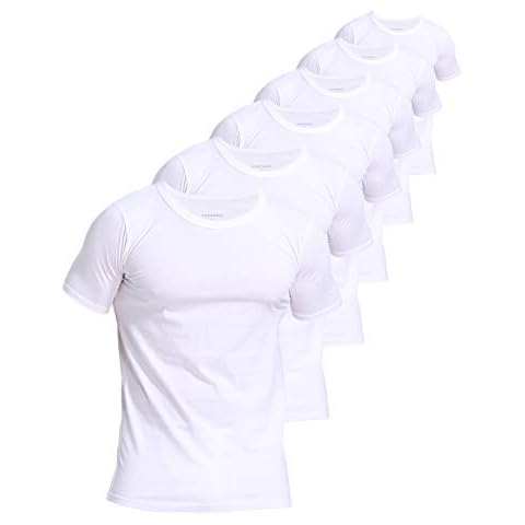 Comfneat Men's 6-Pack Invisible Enlarged Collar Undershirts 100% Cotton Comfy Crew Neck T-Shirts (White 6-Pack, Medium) Cover