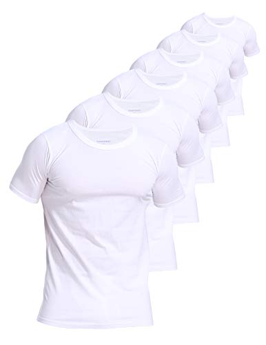 Comfneat Herren 6-Pack Unterhemd 100{2fb201a5bcc9f06ad0afafd4a89b55690d99050dcd5434f5a0638ac17aca6a27} Baumwolle Kurzarm T-Shirt mit Unsichtbarem Rundhalsausschnitt (White 6-Pack, XXL)