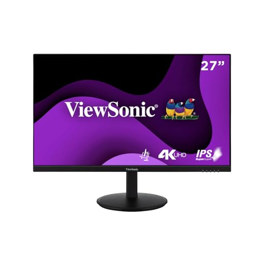 ViewSonic VG2708-4K Ergonomischer 27 Zoll 4K UHD-Monitor mit HDR 10, Dual-HDMI und DisplayPort