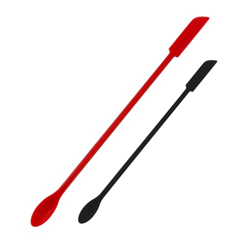 Cretty-Meet 2 PCS Mini Makeup Spatulas, Flexible Silicone Beauty Spatula Reusable Thin Jar Scrapers for Cosmetic Bottles, Get Last of Makeup Out (Black and Red)