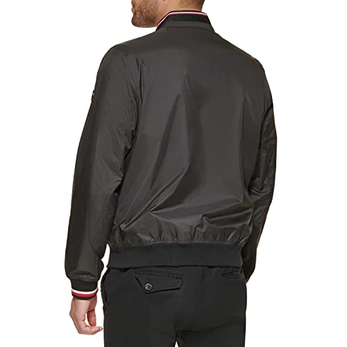 Tommy Hilfiger Men's Lightweight Varsity Rib Knit Bomber Jacket, Black Poly, Medium #TOP3