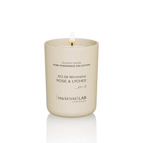 M&SENSE Velas de soja de 250 g de cristal, rosa y lychee, combustión de 50 horas, cera de soja natural no tóxica, aromaterapia relajante, regalo de lujo para mujeres y madres